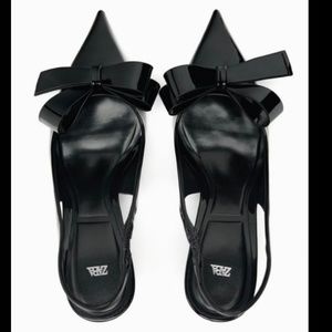ZARA Black Slingback Heels With Bow
